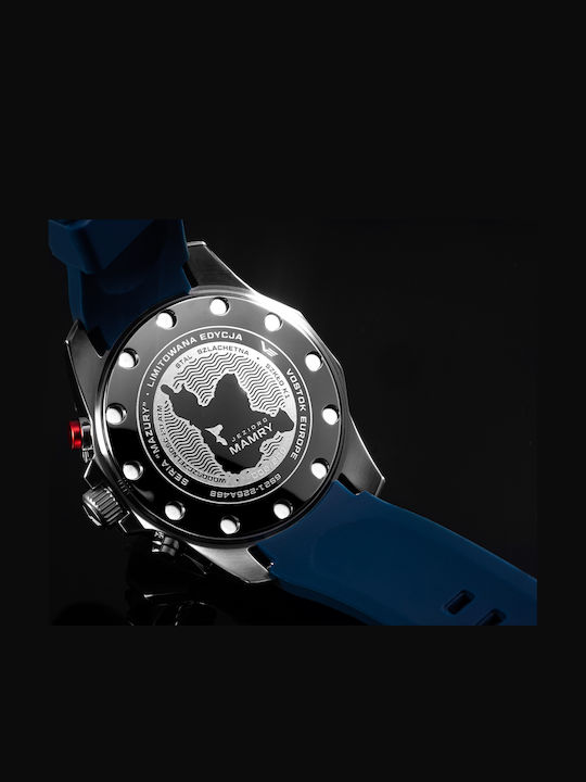 Herrenuhr 46 mm mit Quarzwerk und blauem Kautschukarmband