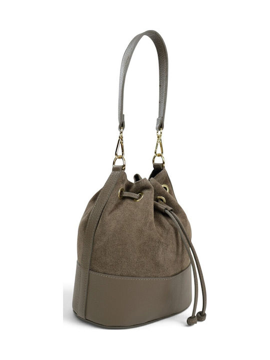 Leather Women's Suede Drawstring Bag Dark Taupe