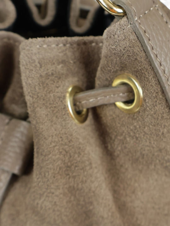 Leather Women's Suede Drawstring Bag Dark Taupe