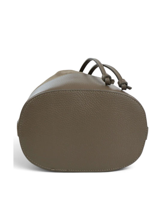 Leather Women's Suede Drawstring Bag Dark Taupe