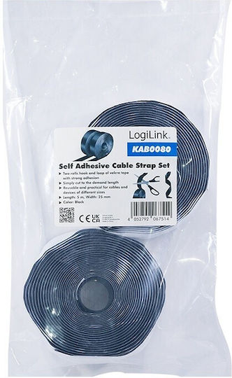 Self Adhesive Cable Strap Set 5m Black