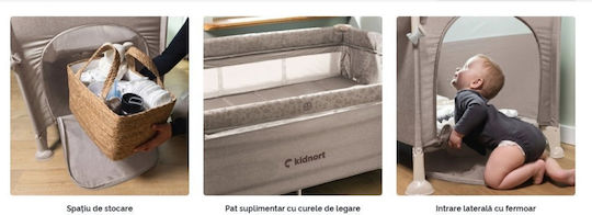 Kidnort Pătuț Pliabil Tip Țarc cu 2 Niveluri și Saltea Bej 128x68cm