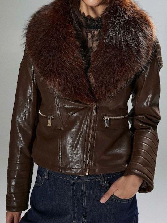 Brown Leather Women's Winter Jacket