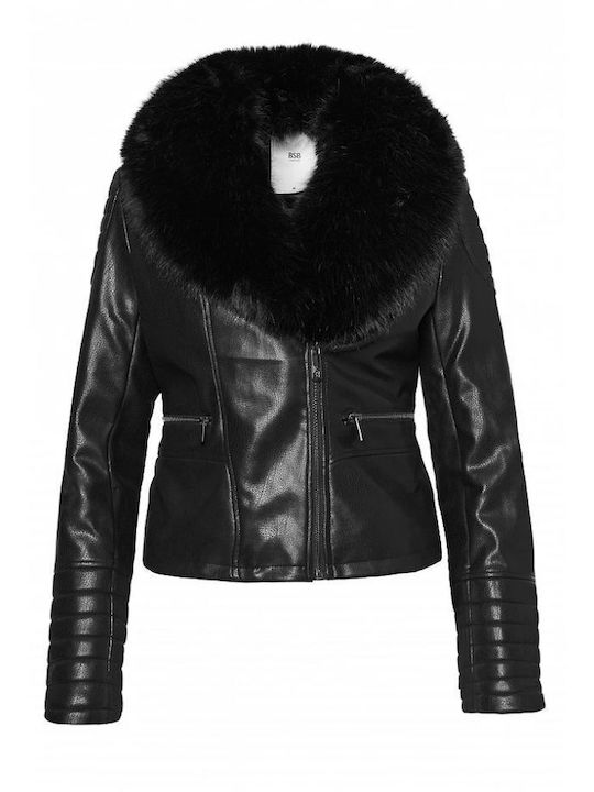 Black Leather Women's Winter Jacket