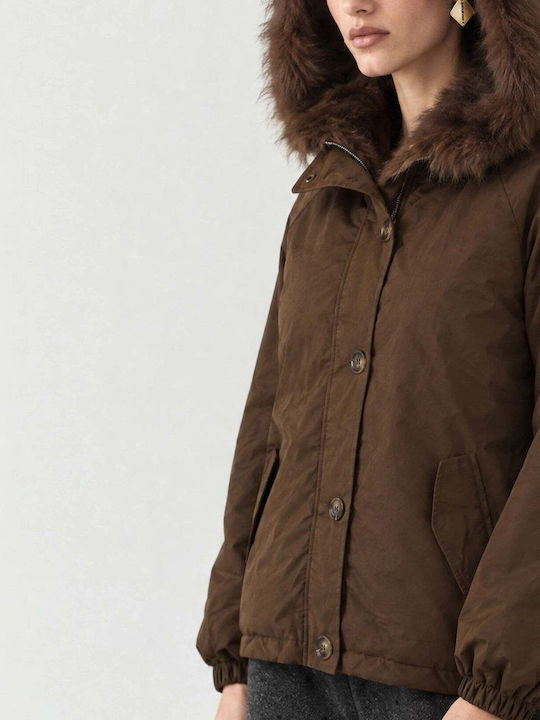 Long Women's Winter Jacket Brown