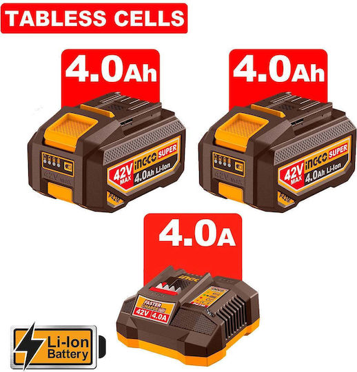 Ingco CIDLI4216982 Ударна Акумулаторна Бормашина-Винтоверт 42V 2x4Ah