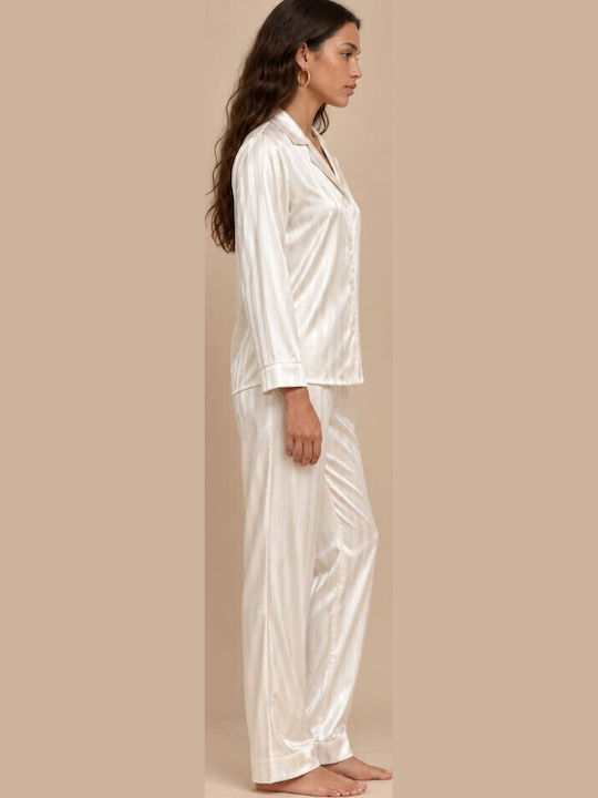 Zizo Set de Pijamale de Damă pentru Iarnă Ivory Stripes