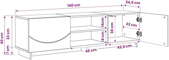 TV Stand Artisan Oak L140xW34.5xH40cm