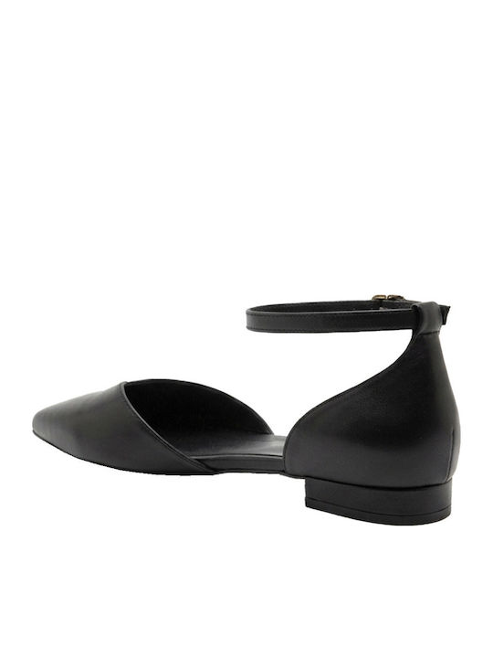Women's Pointed Toe Ballerina Shoes with Strap / Buckle Black