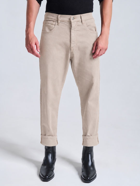Мъжки дънков панталон Slim Fit в бежов цвят