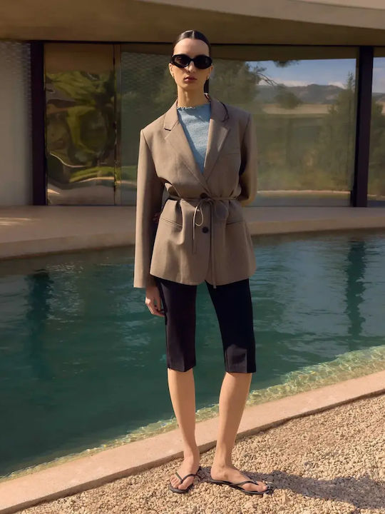 Grace & Mila Μακρύ Γυναικείο Μεσάτο Σακάκι Beige
