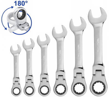 Wadfow Set Chei Poligonale Germane Cu Clichet, Cap Articulat, Scurte, 6 Buc., 8-17 mm Wsp7406