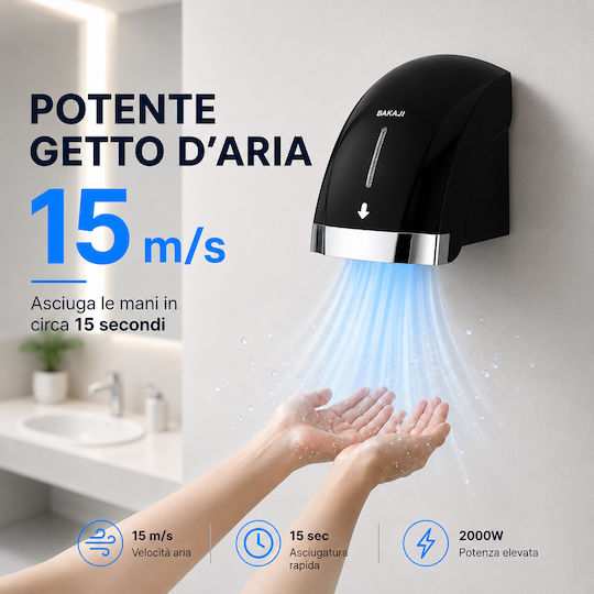 Bakaji Plastic Hand Dryer with Sensor in Black Colour 2kW 02002452