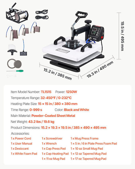 Vevor Presă multifuncțională pentru transfer termic 38x38cm