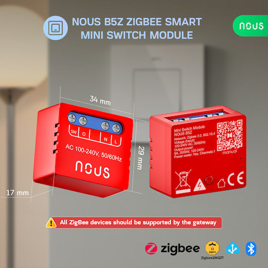 Nous Smart Switch 1 Καναλιού Bluetooth & ZigBee 8.5A με Τηλεχειριστήριο