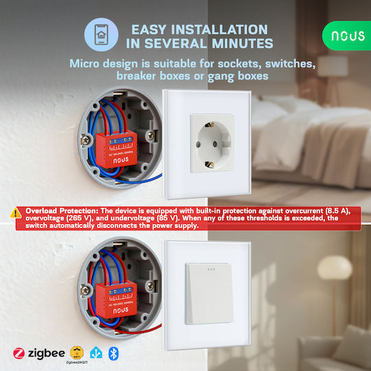 Nous Интелигентен ключ с 1 канал Bluetooth и ZigBee 8,5 A с дистанционно управление, 2 бр