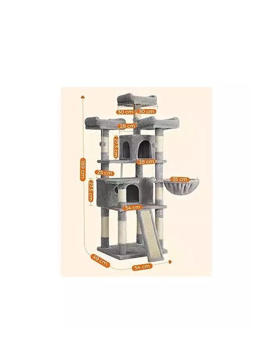 Feandrea Cat Scratching Post Cat Tree Grey 54x49x169 cm