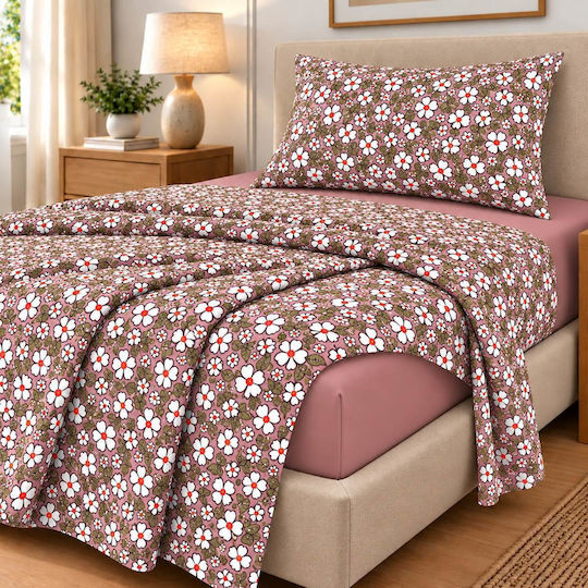 Astron Italy Elisa Single Bed Sheet Set 175x260cm Dusty Rose (3 pcs)