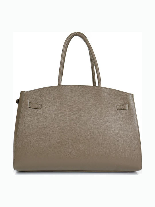 Leather Women's Tote Bag Taupe Scuro