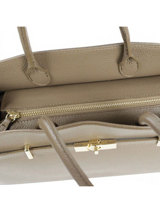 Leather Women's Tote Bag Taupe Scuro