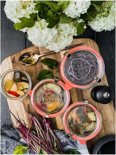 Weck 4er-Set Vorratsgläser mit Glasdeckel, Transparent, 1000 ml,