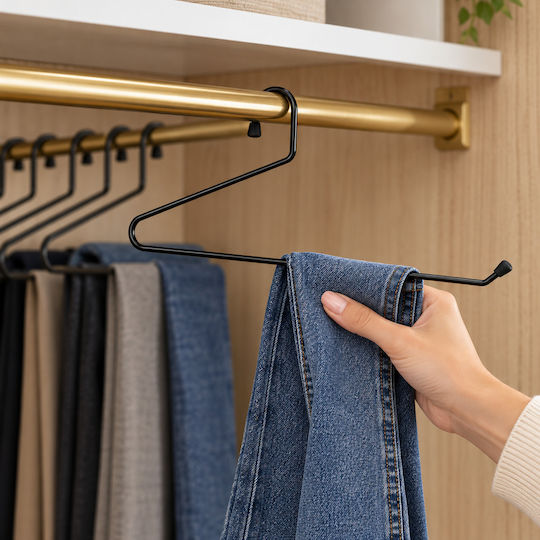 Femmit Set of 5 Metal Trouser Hangers Black 40x17cm Open End Space Saving in the Wardrobe