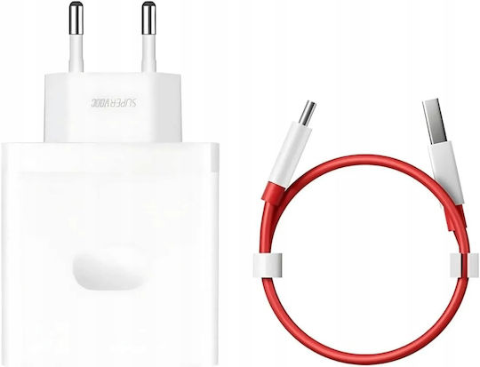 OnePlus Зарядно устройство с USB-A порт и USB-C порт и USB-C кабел 100 W Power Delivery / PPS бял (SUPERVOOC)