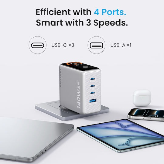 Vention Vention GaN Handyladegerät mit USB-A Ausgangsanschluss und 3 USB-C Ausgangsanschlüsse 140W Stromlieferung Schwarz