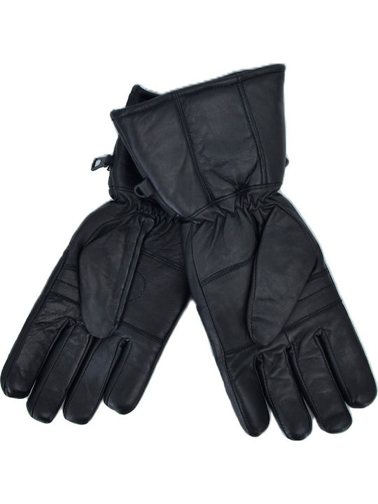 Winter Men's Motorcycle Gloves Leather Waterproof Black