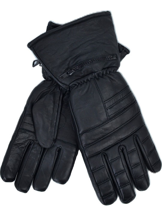 Winter Men's Motorcycle Gloves Leather Waterproof Black