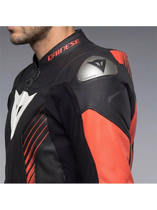 Super Speed 5 Summertime Men's Riding Jacket Leather Black/Red-Fluo/White