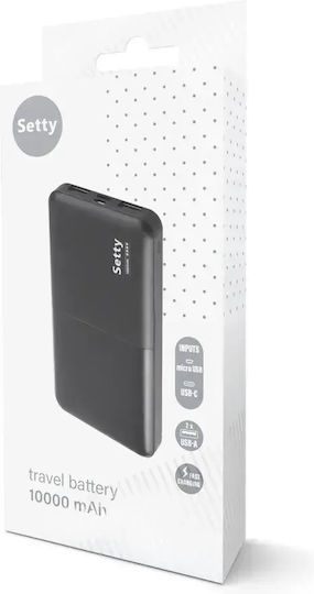 Setty SPB10B Power Bank 10000mAh cu 2 Porturi USB-A Negru