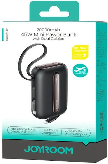 Joyroom Colorful Series JR-L012 Power Bank 10000 mAh 22,5 W mit USB-A-Anschluss und 2 USB-C-Anschlüssen Power Delivery / PPS Schwarz