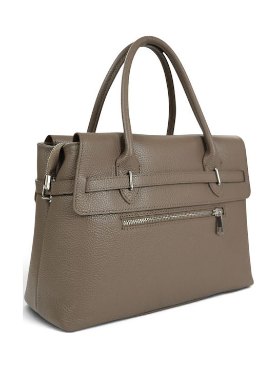 Women's Leather Tote Bag Taupe Scuro