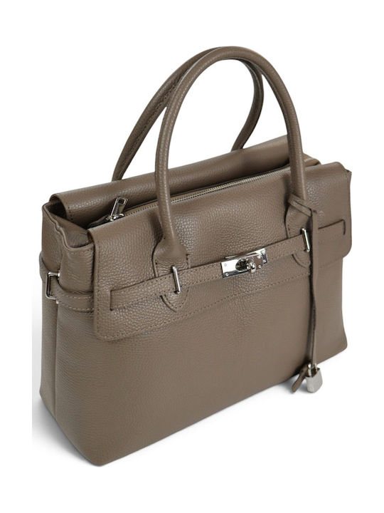 Women's Leather Tote Bag Taupe Scuro