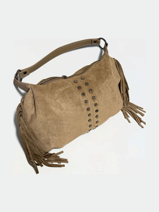 Knitted Women's Hobo Bag Suede Beige