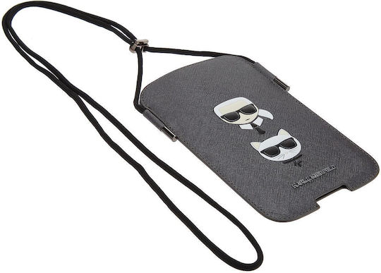 Karl Lagerfeld Saffiano Karl & Choupette Head L Чантичка до 6.7" Сив KLHCP12LOPHKCG