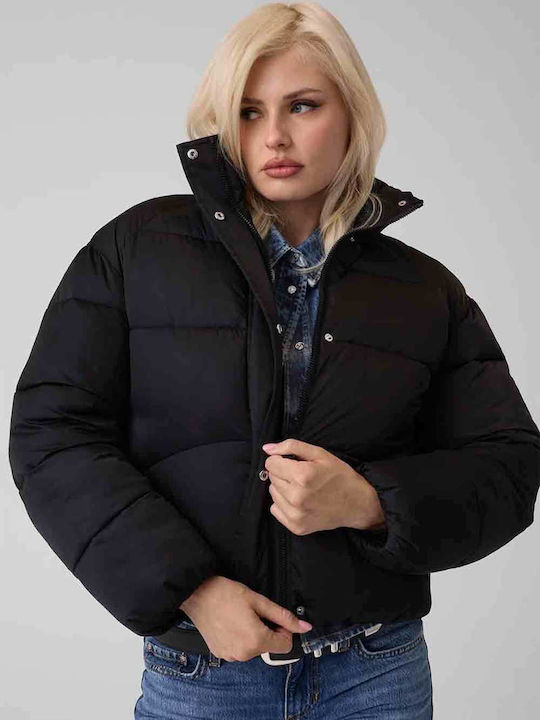 Guess Kurze Damen-Pufferjacke für den Winter Jet Black