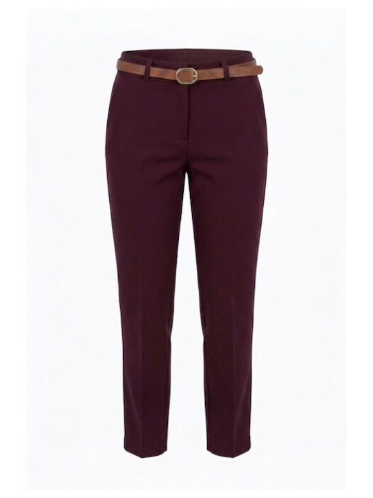 Women's Fabric Trousers Burgundy 27005-4-BURGUNDY