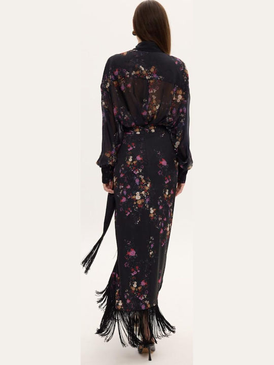 Midi Floral Envelope Skirt Black