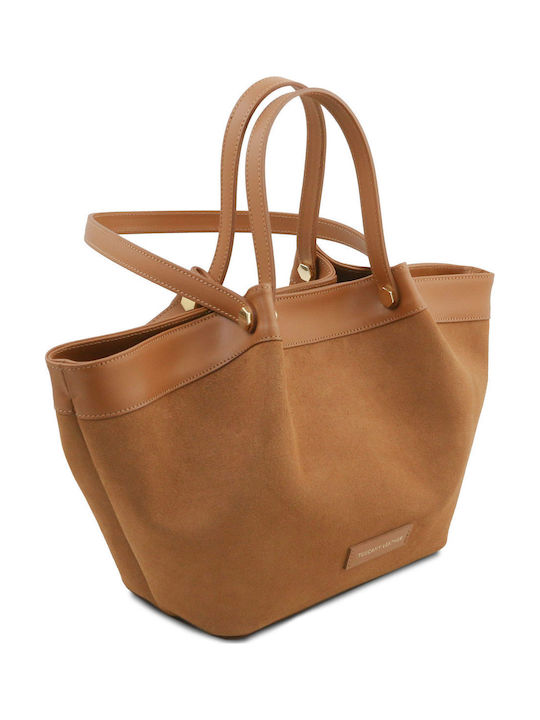 Suede Light Taupe Leather Women's Shopper Bag