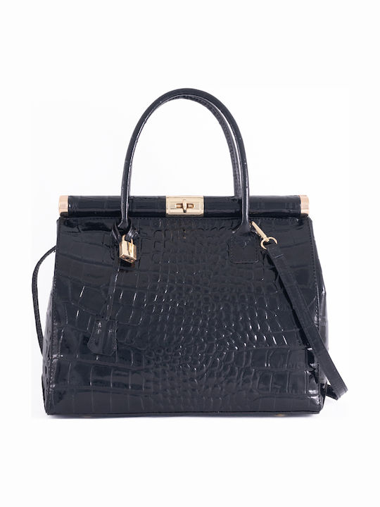 Schwarze Damen-Ledertasche Tote