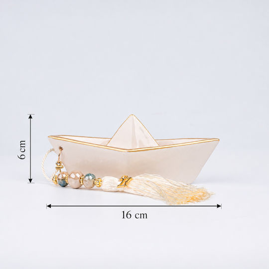 Philio Handmade Tabletop Lucky Boat Charm Beige Ceramic 2027 16x6cm Philio Handmade Tabletop Lucky Boat Charm Beige Ceramic 2027 16x6cm