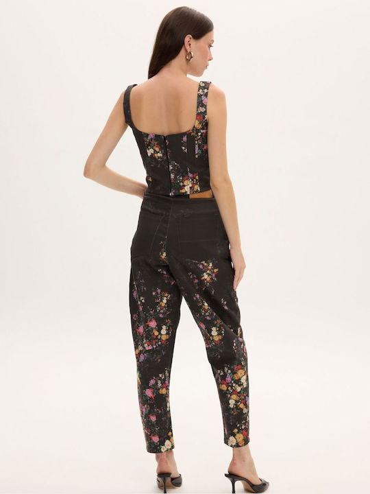Damenbluse Korsett mit Trägern Blumenmuster Schwarz