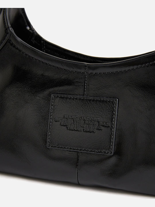 Small Belted Crinkle Leather Women's Drawstring Bag Black