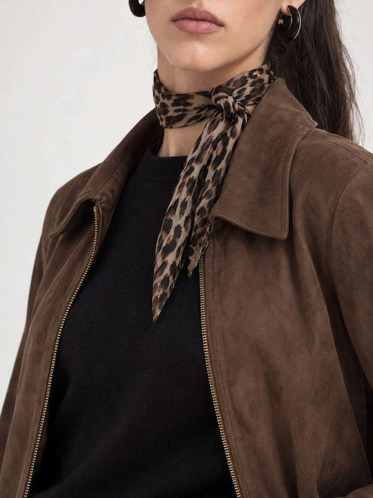Short Suede Women's Winter Jacket Brown