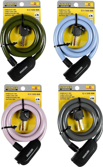 Ρозова Изключително Сигурна Велосипедна Ключалка Stahlex Ø 12 X 1200 Mm Включва 2 Ключа