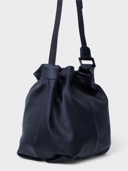Baggy Black Leather Women's Drawstring Bag