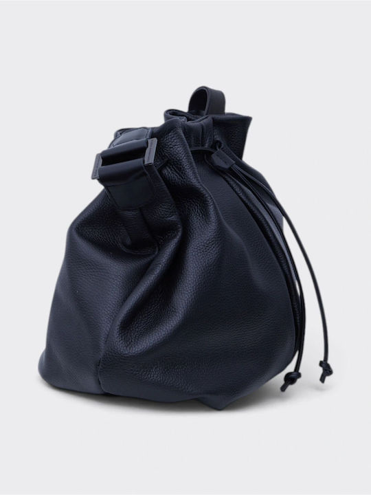 Baggy Black Leather Women's Drawstring Bag