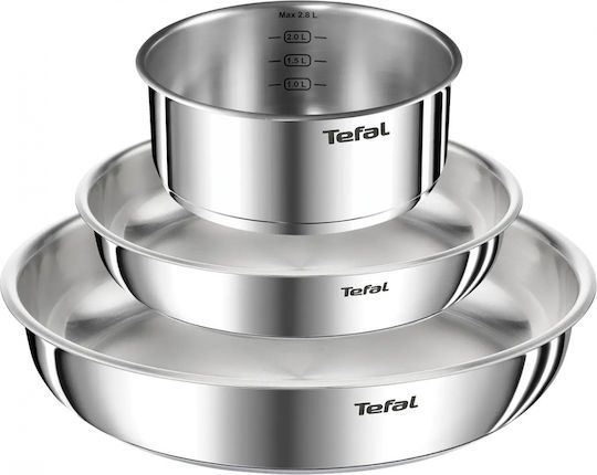 Tefal Ingenio Emotion Σετ Μαγειρικά Σκεύη από Ανοξείδωτο Ατσάλι με Κεραμική Επίστρωση 3 τεμαχίων